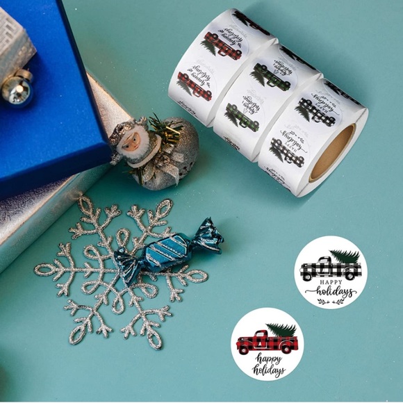 100 Christmas plaid pickup truck/tree stickers - Picture 3 of 6